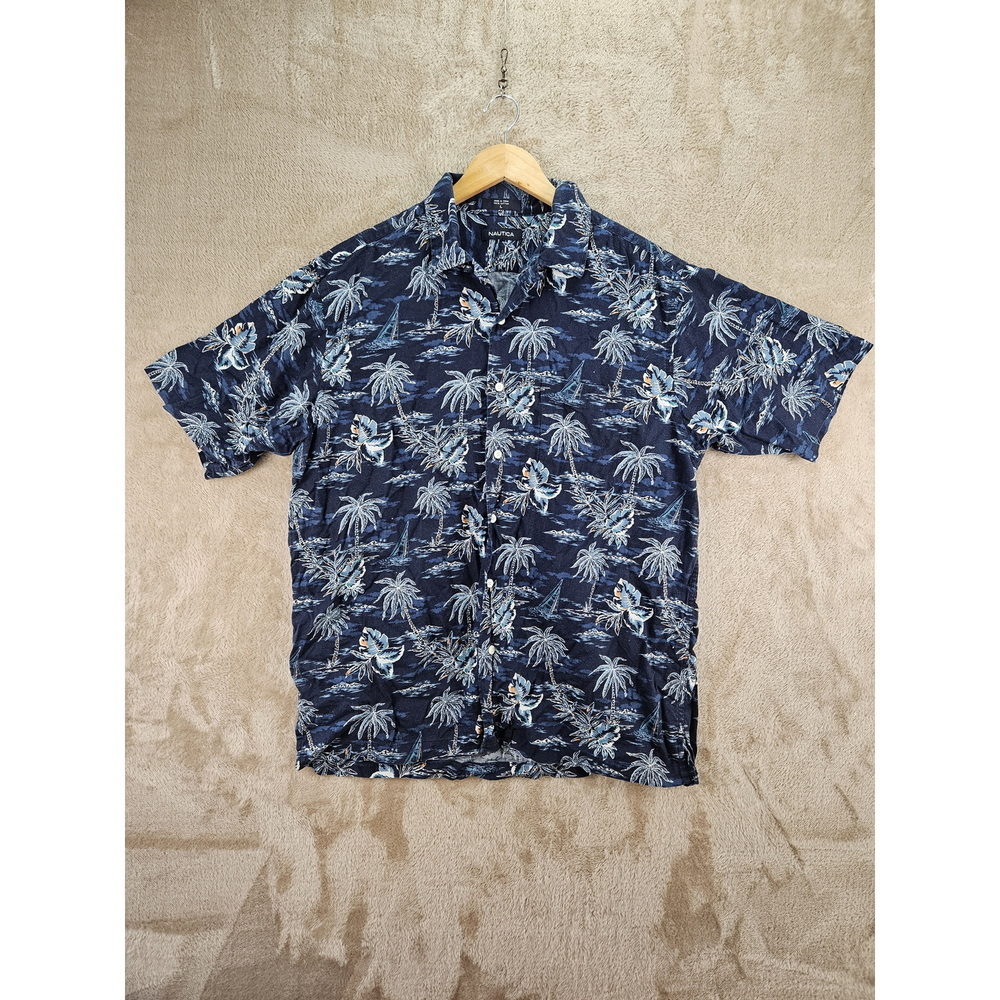 Nautica All-over Print Shirt Tropical Palm Tree and Sailboat Print